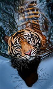 Preview wallpaper tiger, water, art, big cat, predator, striped