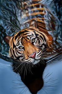 Preview wallpaper tiger, water, art, big cat, predator, striped