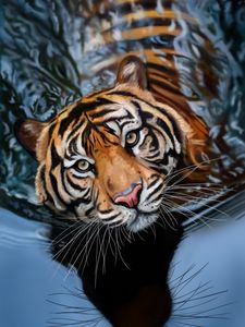 Preview wallpaper tiger, water, art, big cat, predator, striped