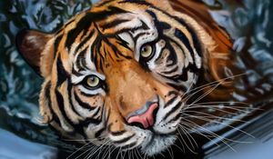 Preview wallpaper tiger, water, art, big cat, predator, striped