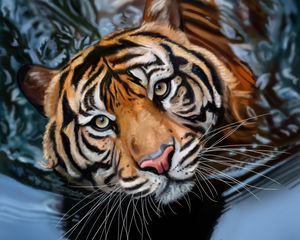 Preview wallpaper tiger, water, art, big cat, predator, striped