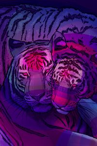 Preview wallpaper tigers, couple, predators, art, purple