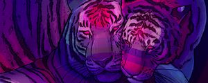 Preview wallpaper tigers, couple, predators, art, purple