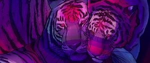 Preview wallpaper tigers, couple, predators, art, purple