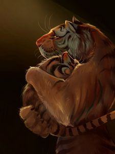 Preview wallpaper tigers, tiger, cub, hugs, art