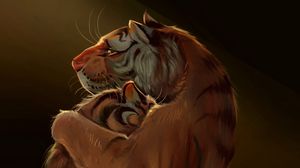 Preview wallpaper tigers, tiger, cub, hugs, art