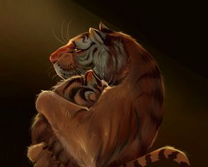 Preview wallpaper tigers, tiger, cub, hugs, art