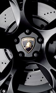 Preview wallpaper tire, rim, black, sports car, lamborghini, emblem