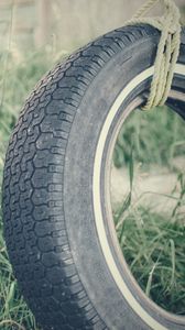 Preview wallpaper tire, rope, grass