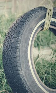 Preview wallpaper tire, rope, grass