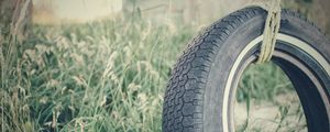 Preview wallpaper tire, rope, grass