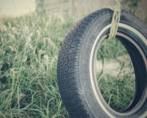 Preview wallpaper tire, rope, grass