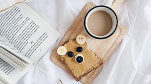 Preview wallpaper toast, berries, coffee, book, food, aesthetics