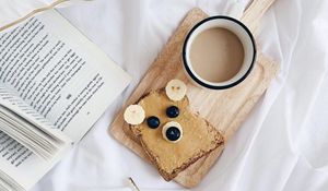 Preview wallpaper toast, berries, coffee, book, food, aesthetics