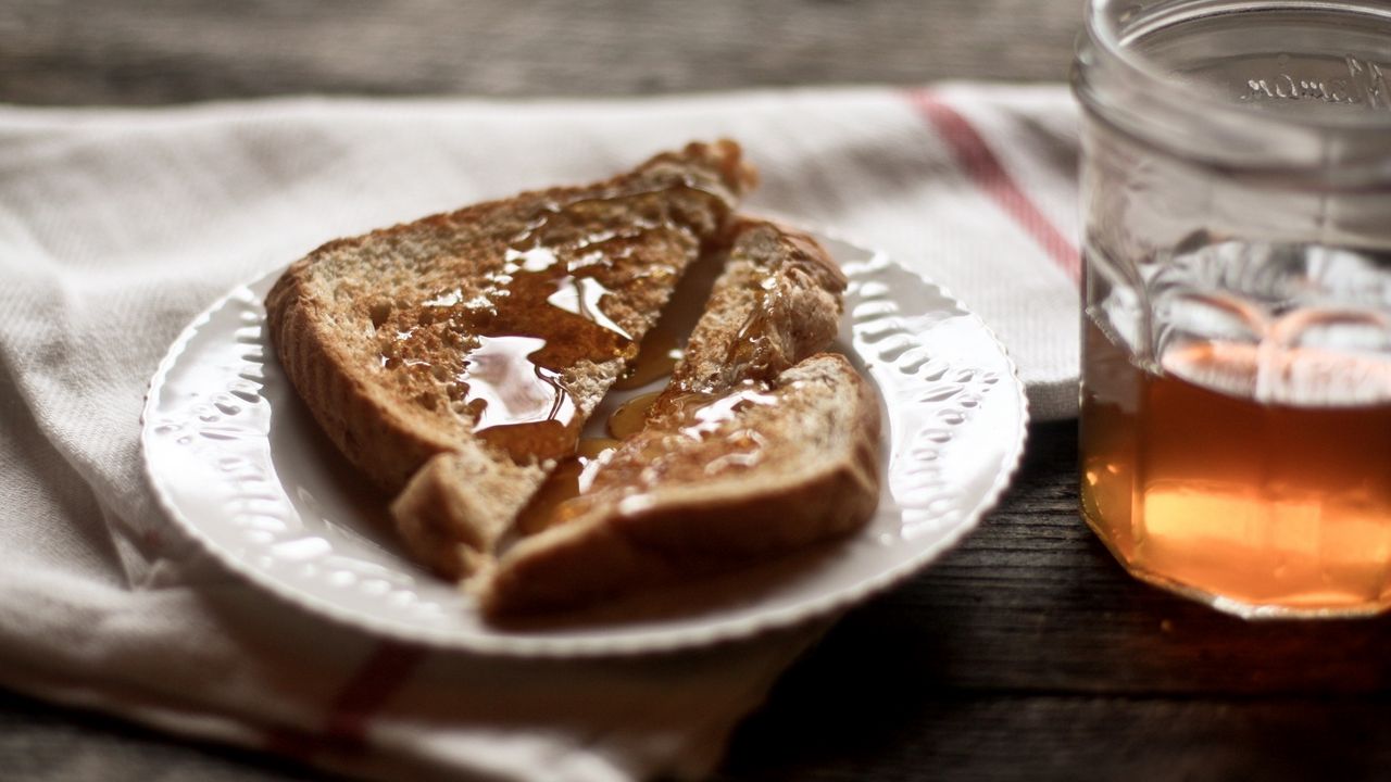 Wallpaper toast, bread, honey, bank, plate