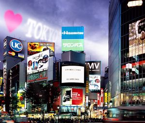 Preview wallpaper tokyo, buildings, night, advertising