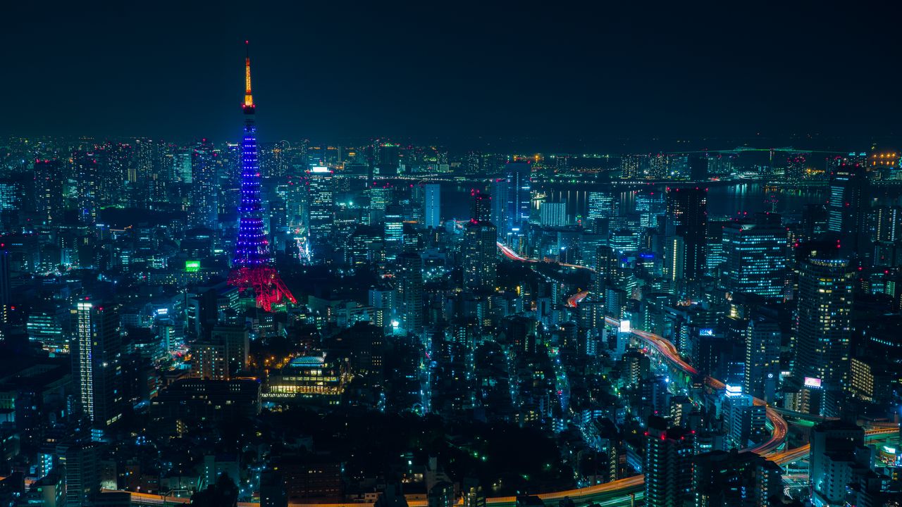 Wallpaper tokyo, night city, skyscrapers