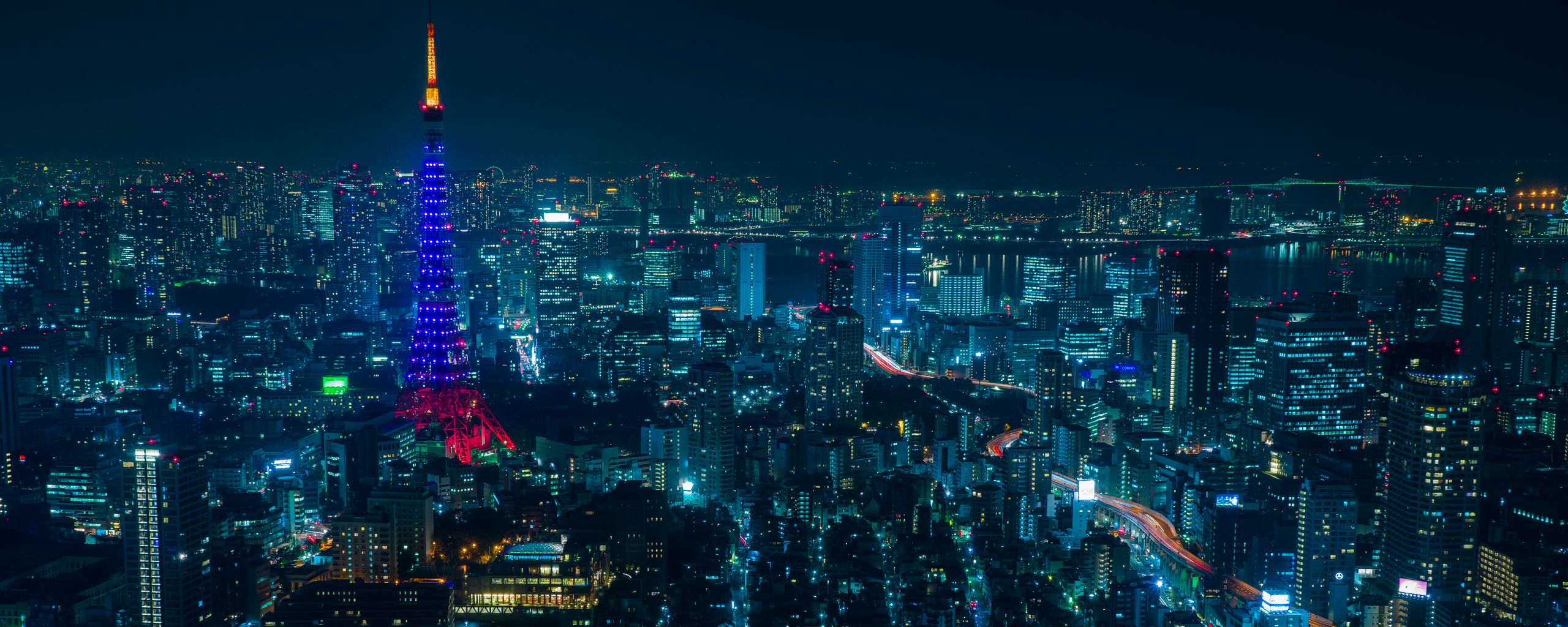 Download wallpaper 2560x1024 tokyo, night city, skyscrapers ultrawide