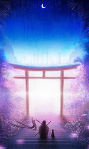 Preview wallpaper torii, art, solitude, night, warrior