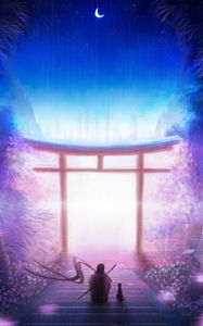 Preview wallpaper torii, art, solitude, night, warrior