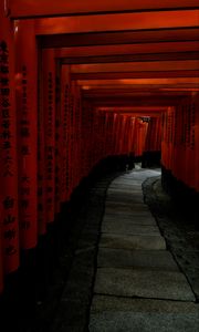 Preview wallpaper torii gate, path, turn, hieroglyphs, japan