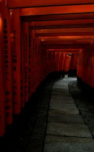 Preview wallpaper torii gate, path, turn, hieroglyphs, japan