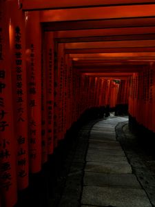 Preview wallpaper torii gate, path, turn, hieroglyphs, japan