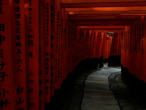 Preview wallpaper torii gate, path, turn, hieroglyphs, japan