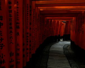 Preview wallpaper torii gate, path, turn, hieroglyphs, japan