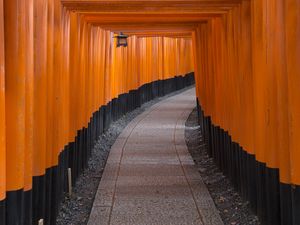 Preview wallpaper torii gate, path, turn, lantern