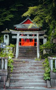 Preview wallpaper torii gate, steps, pagoda, trees, architecture