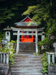 Preview wallpaper torii gate, steps, pagoda, trees, architecture