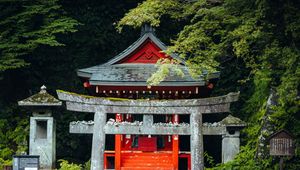 Preview wallpaper torii gate, steps, pagoda, trees, architecture