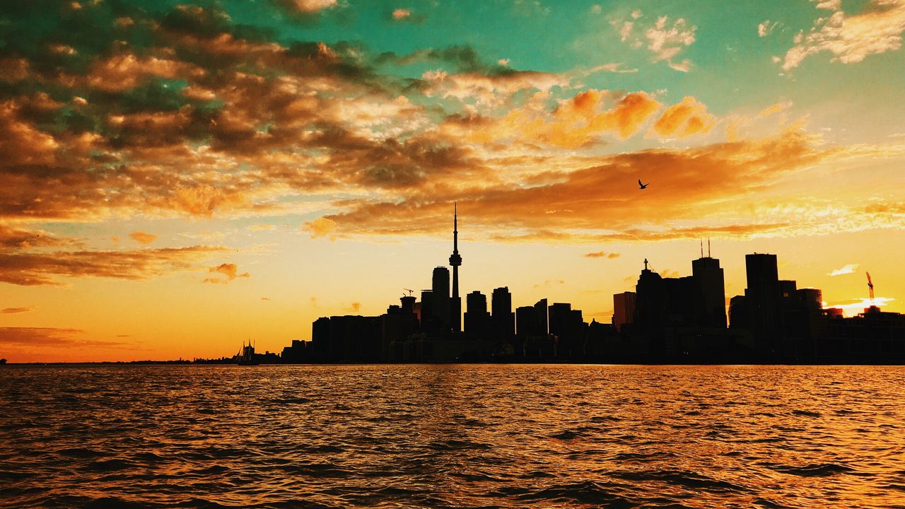 Wallpaper toronto, canada, sunset, buildings, sea hd, picture, image
