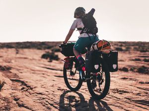 Preview wallpaper tourist, bicycle, hiking, camping