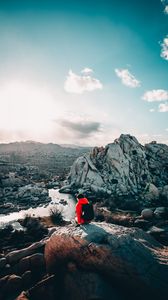 Preview wallpaper tourist, girl, travel, stones, rocks