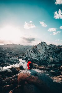 Preview wallpaper tourist, girl, travel, stones, rocks