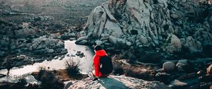 Preview wallpaper tourist, girl, travel, stones, rocks