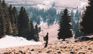 Preview wallpaper tourist, hills, travel, trees