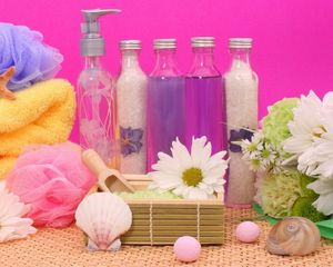 Preview wallpaper towels, lotions, stones, flowers, aromatherapy