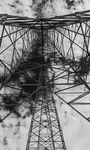 Preview wallpaper tower, antenna, clouds, sky, bw