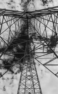 Preview wallpaper tower, antenna, clouds, sky, bw
