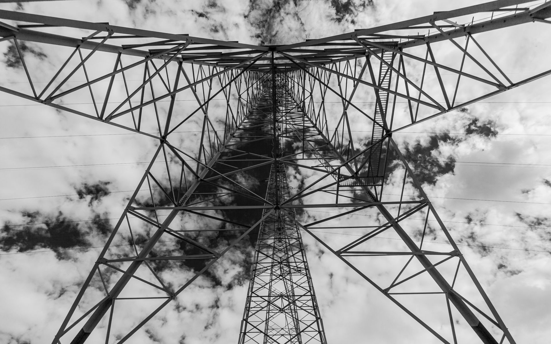 1920x1200 Wallpaper tower, antenna, clouds, sky, bw