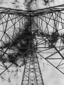 Preview wallpaper tower, antenna, clouds, sky, bw