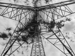 Preview wallpaper tower, antenna, clouds, sky, bw
