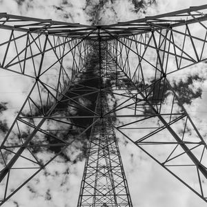 Preview wallpaper tower, antenna, clouds, sky, bw