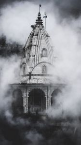 Preview wallpaper tower, arch, building, architecture, fog
