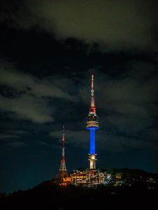 Preview wallpaper tower, architecture, backlight, night, building