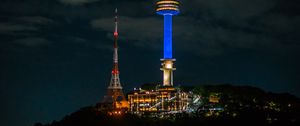 Preview wallpaper tower, architecture, backlight, night, building