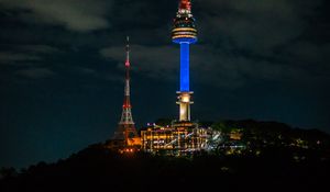 Preview wallpaper tower, architecture, backlight, night, building